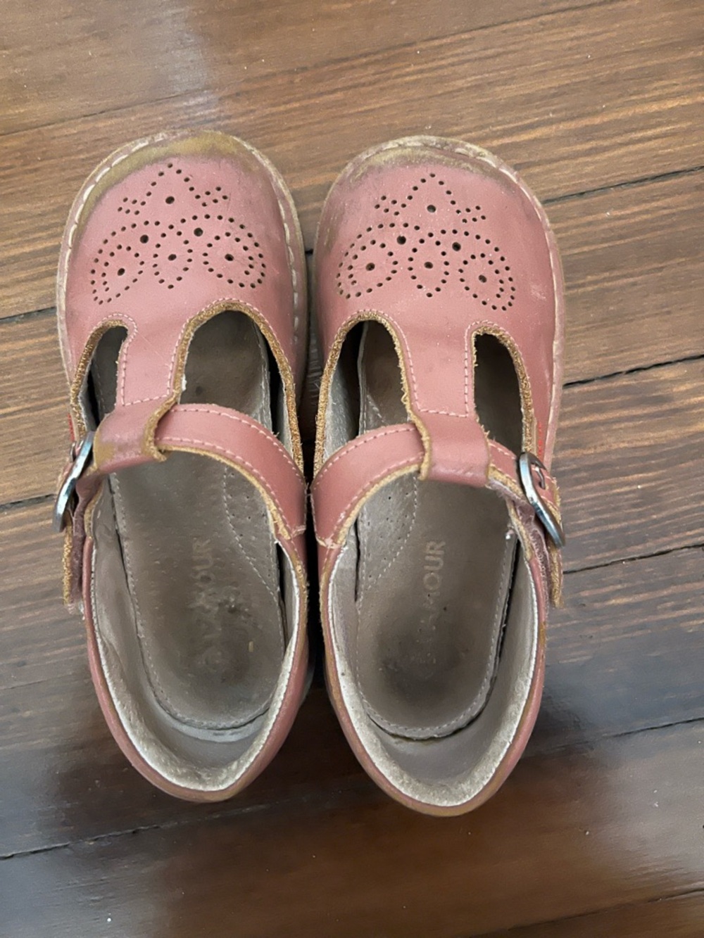 L'Amour Rose-Tone Leather T-Strap Kids Dress Shoes
